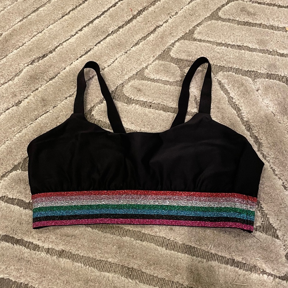 Terez Rainbow Glitter Stripe V-Back Sportsbra